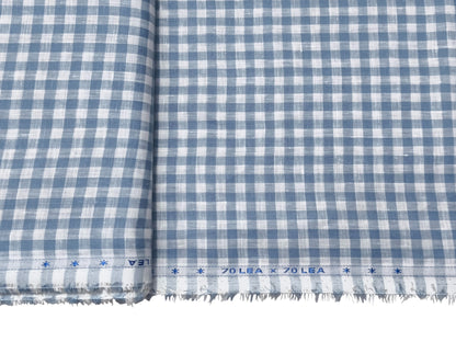 100% Pure European Linen 70 LEA Shirting Fabric (White And Blue, Checks)