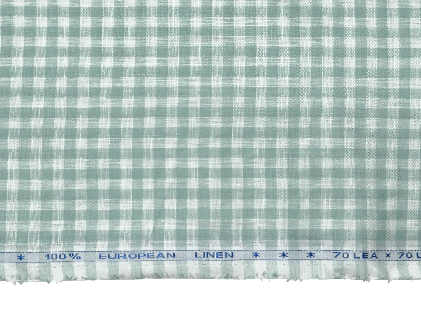 100% Pure European Linen 70 LEA Shirting Fabric (White And Green, Checks)