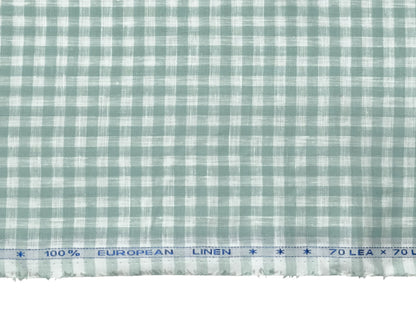 100% Pure European Linen 70 LEA Shirting Fabric (White And Green, Checks)
