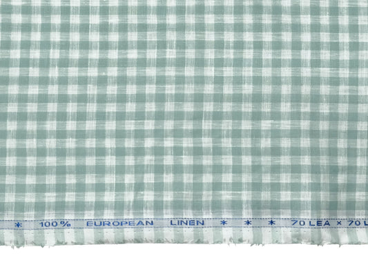 100% Pure European Linen 70 LEA Shirting Fabric (White And Green, Checks)