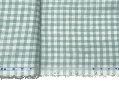100% Pure European Linen 70 LEA Shirting Fabric (White And Green, Checks)