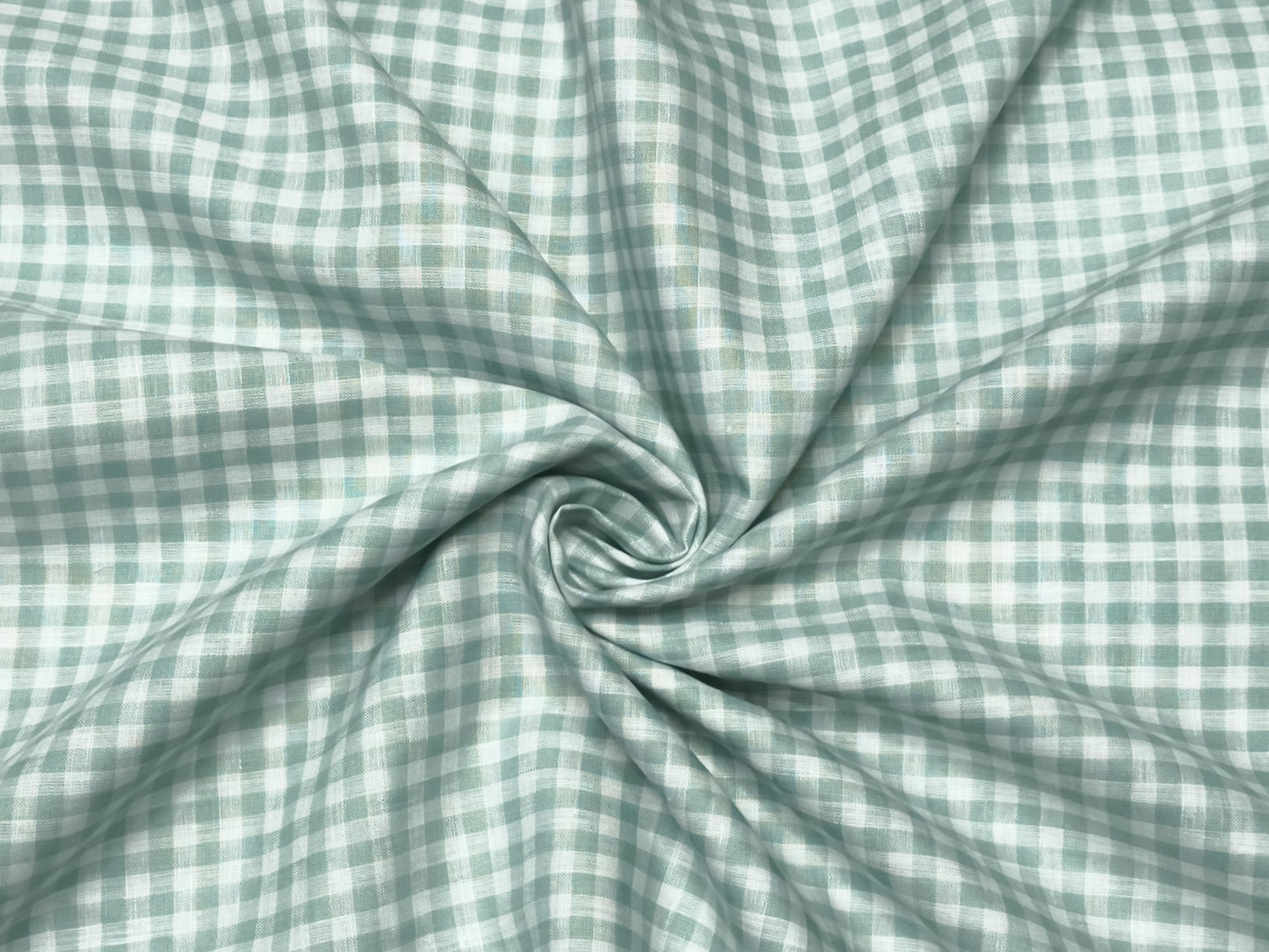 100% Pure European Linen 70 LEA Shirting Fabric (White And Green, Checks)