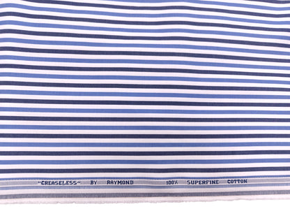 Raymond 100% Pure Cotton Shirting Fabric (Blue And White, Striped)