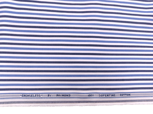 Raymond 100% Pure Cotton Shirting Fabric (Blue And White, Striped)