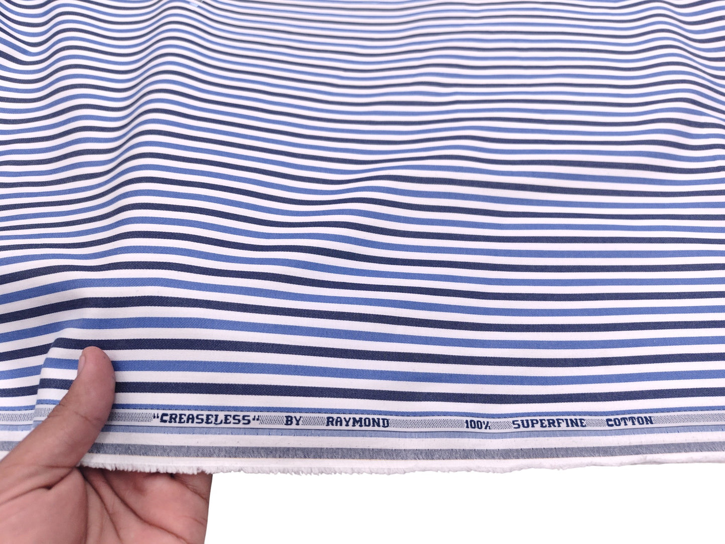 Raymond 100% Pure Cotton Shirting Fabric (Blue And White, Striped)