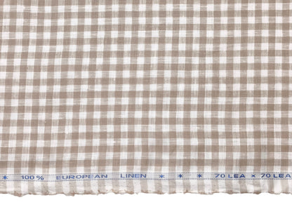 100% Pure European Linen 70 LEA Shirting Fabric (White And Brown, Checks)