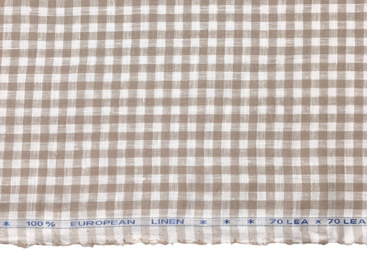 100% Pure European Linen 70 LEA Shirting Fabric (White And Brown, Checks)