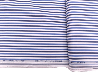 Raymond 100% Pure Cotton Shirting Fabric (Blue And White, Striped)