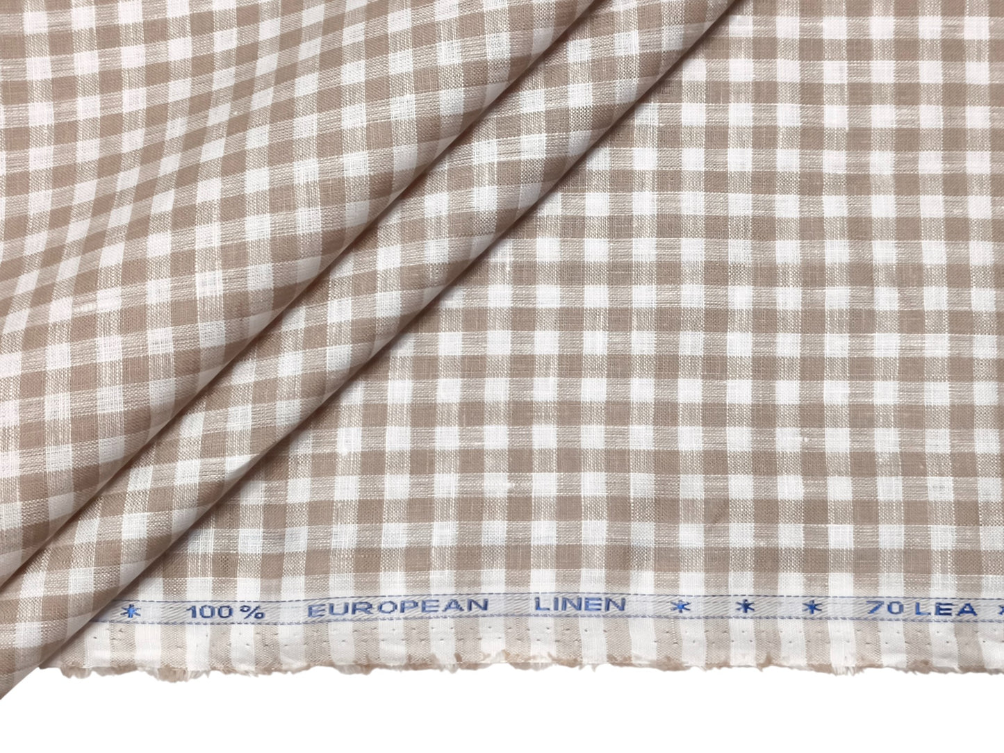 100% Pure European Linen 70 LEA Shirting Fabric (White And Brown, Checks)