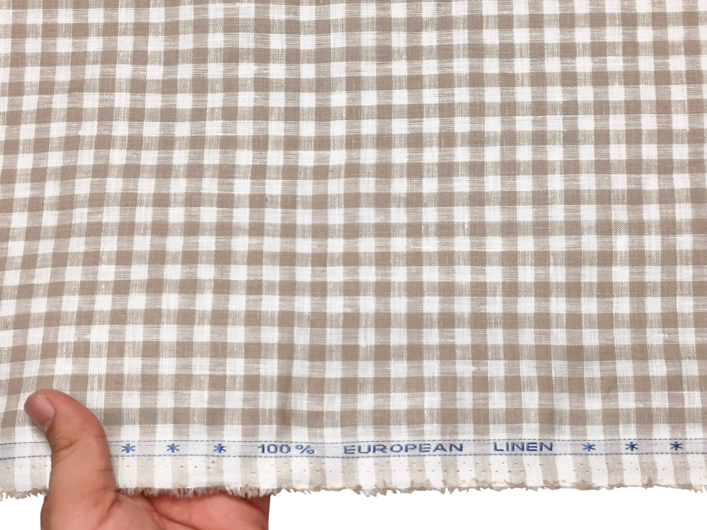 100% Pure European Linen 70 LEA Shirting Fabric (White And Brown, Checks)