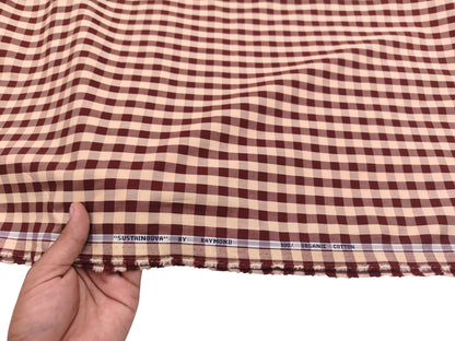 Raymond 100% Pure Cotton Shirting Fabric (Brown, Checks)