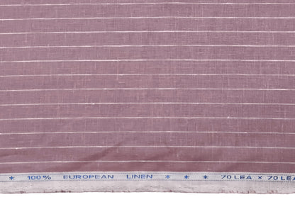100% Pure European Linen 70 LEA Shirting Fabric (Dusty Mauve Striped)