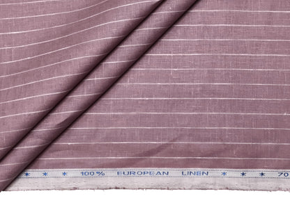 100% Pure European Linen 70 LEA Shirting Fabric (Dusty Mauve Striped)