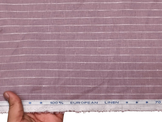 100% Pure European Linen 70 LEA Shirting Fabric (Dusty Mauve Striped)