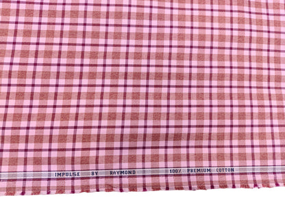 Raymond 100% Pure Cotton Shirting Fabric (Pink, Multichecks)