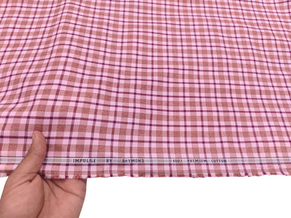 Raymond 100% Pure Cotton Shirting Fabric (Pink, Multichecks)