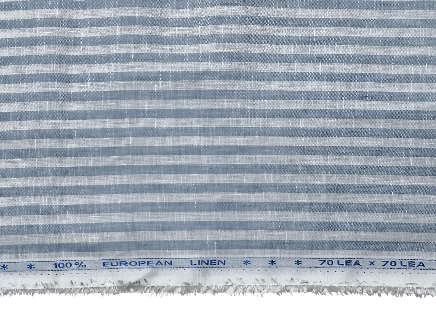 100% Pure European Linen 70 LEA Shirting Fabric (White and Blue, Striped)