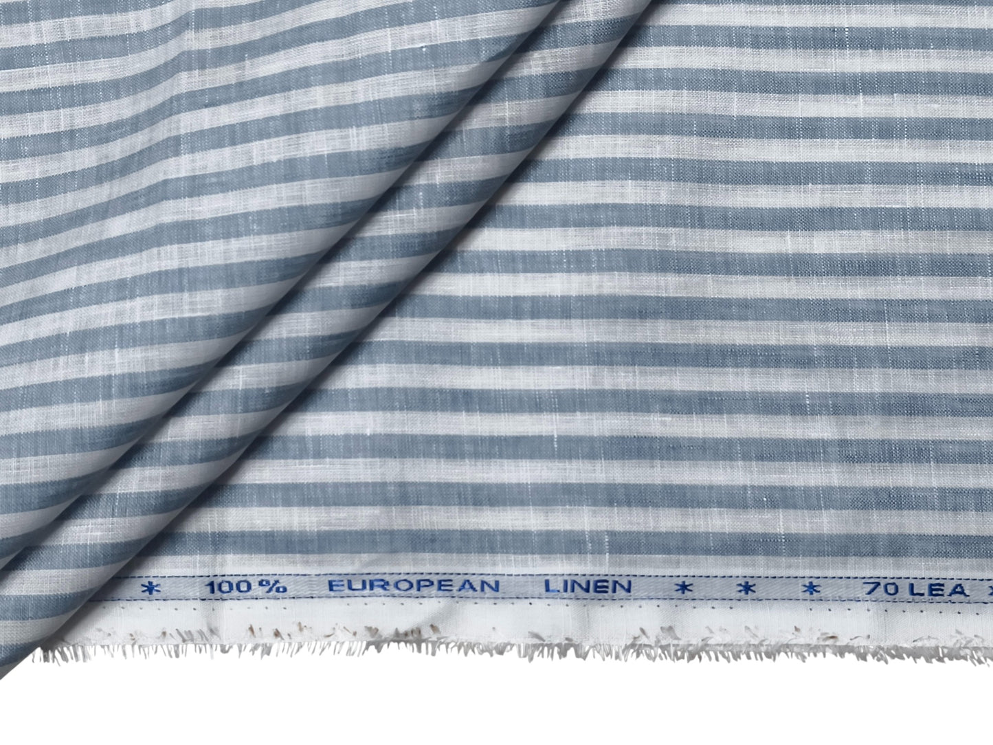 100% Pure European Linen 70 LEA Shirting Fabric (White and Blue, Striped)