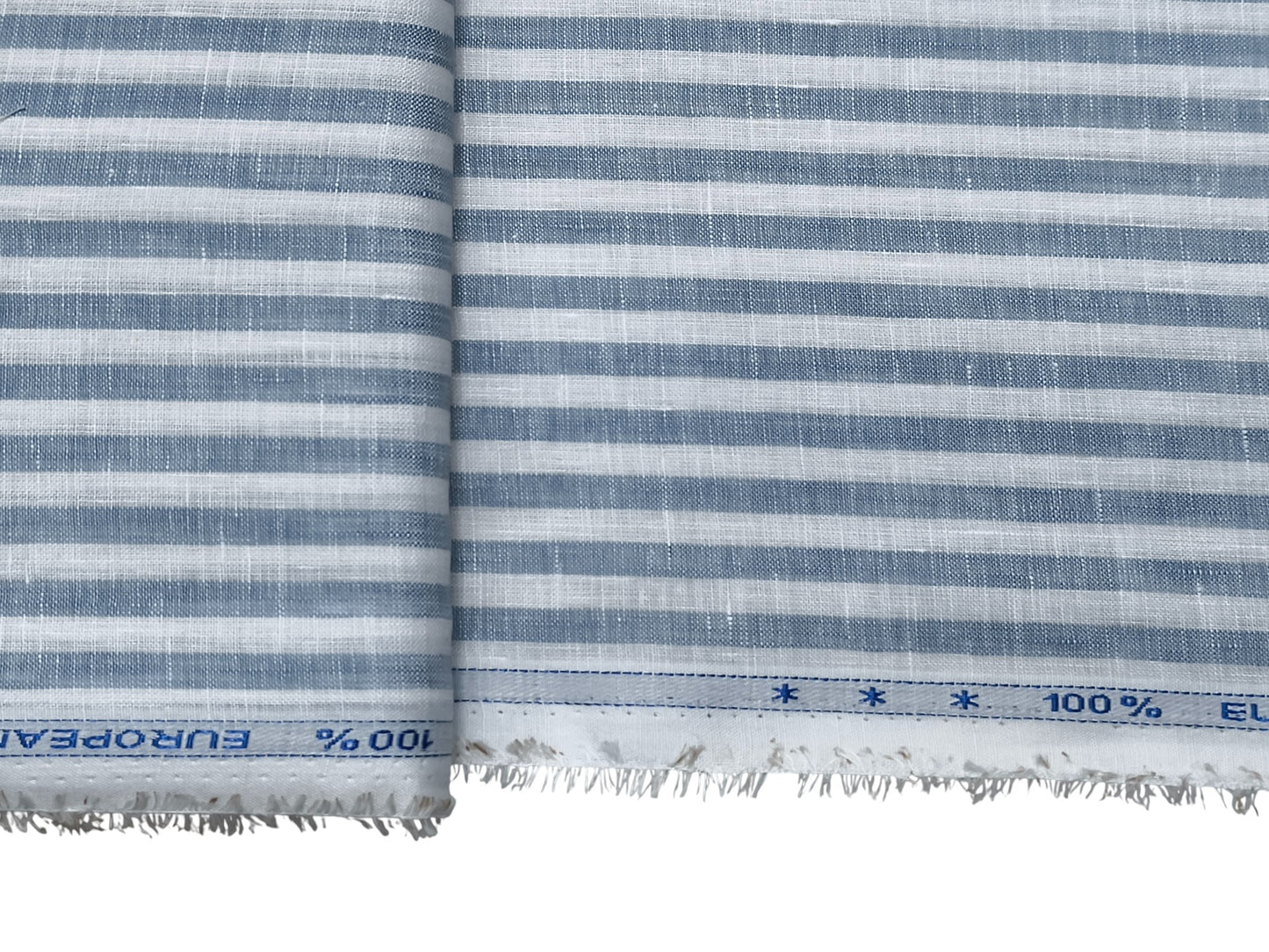 100% Pure European Linen 70 LEA Shirting Fabric (White and Blue, Striped)