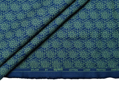 Raymond Cotton Linen Blended Shirting Fabric (Navy Blue, Printed)