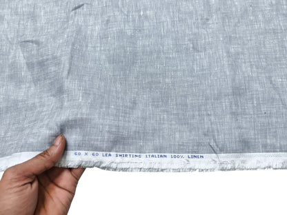 Italian 100% Linen 60 LEA Shirting Fabric (Light Grey, Plain)