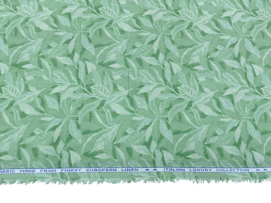 Italian Luxury Collection 100% Pure Linen 70 Lea Shirting Fabric (Green, Printed)