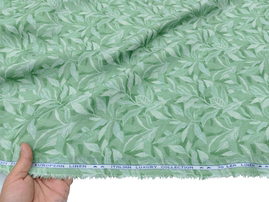 Italian Luxury Collection 100% Pure Linen 70 Lea Shirting Fabric (Green, Printed)