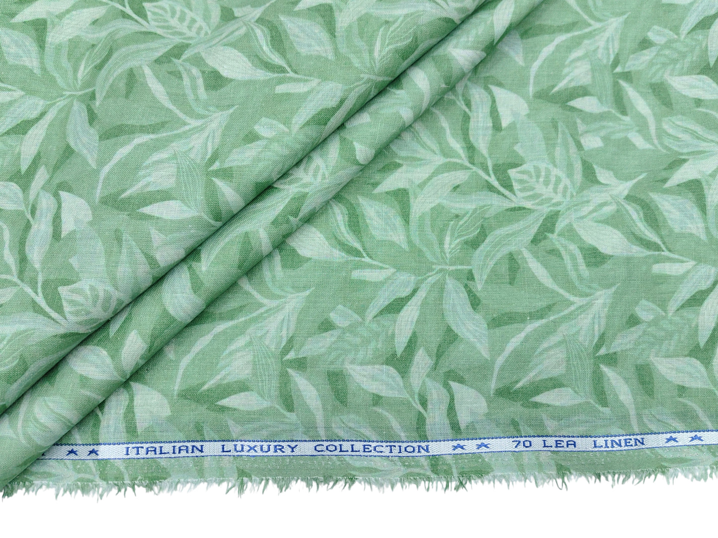 Italian Luxury Collection 100% Pure Linen 70 Lea Shirting Fabric (Green, Printed)