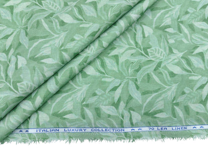 Italian Luxury Collection 100% Pure Linen 70 Lea Shirting Fabric (Green, Printed)