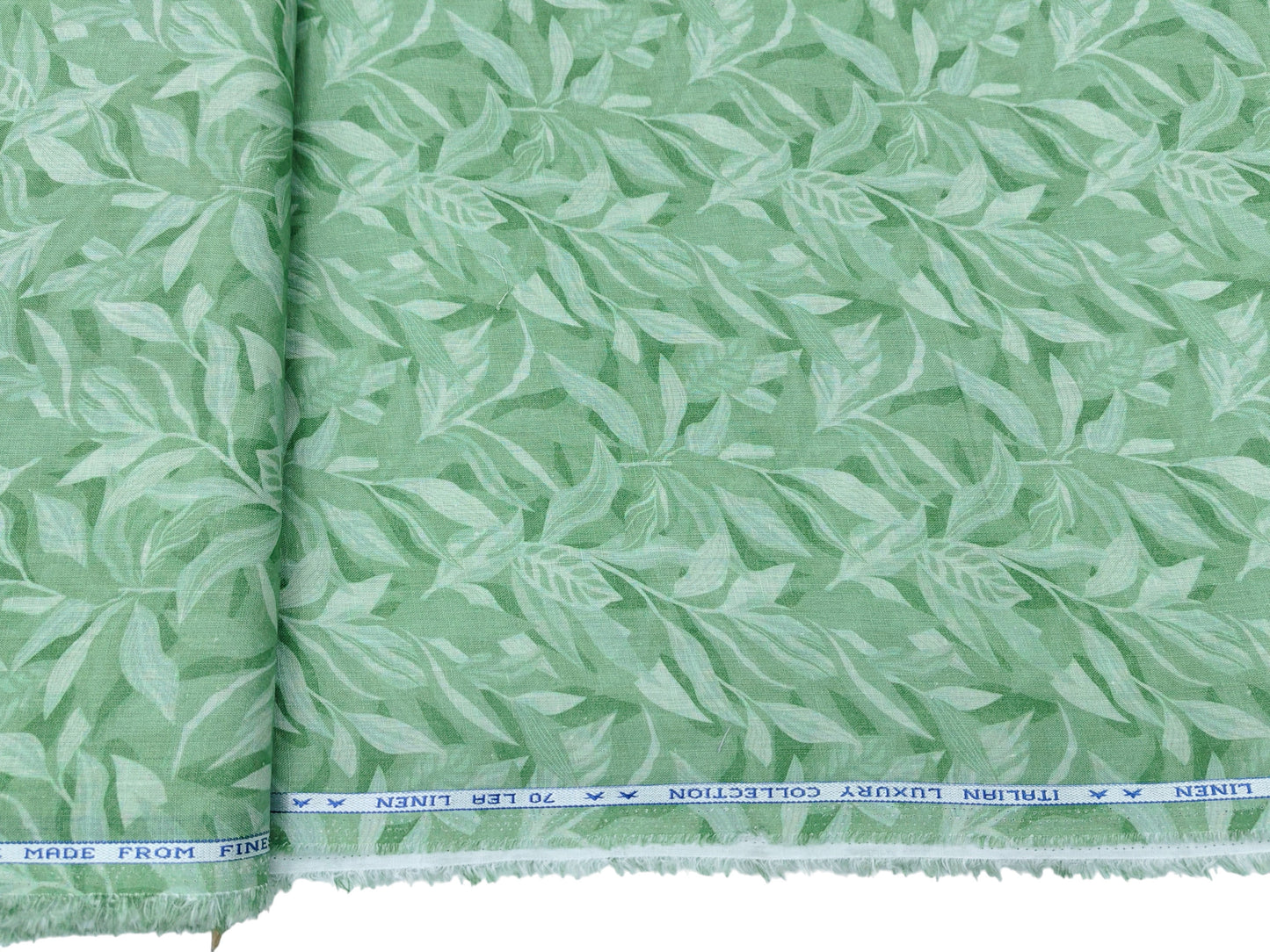 Italian Luxury Collection 100% Pure Linen 70 Lea Shirting Fabric (Green, Printed)