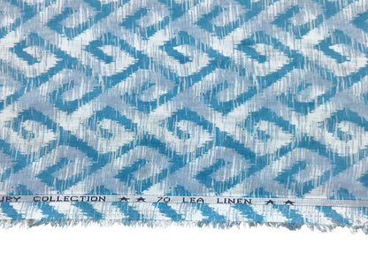 Italian Luxury Collection 100% Pure Linen 70 Lea Shirting Fabric (Blue Printed)