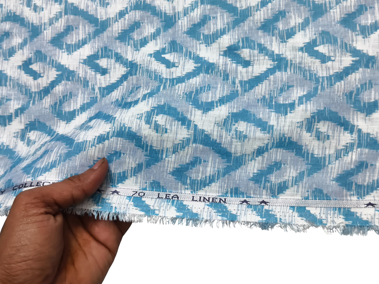 Italian Luxury Collection 100% Pure Linen 70 Lea Shirting Fabric (Blue Printed)