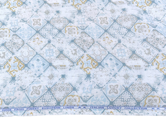 Italian Luxury Collection 100% Pure Linen 70 Lea Shirting Fabric (Multicolour, Printed)
