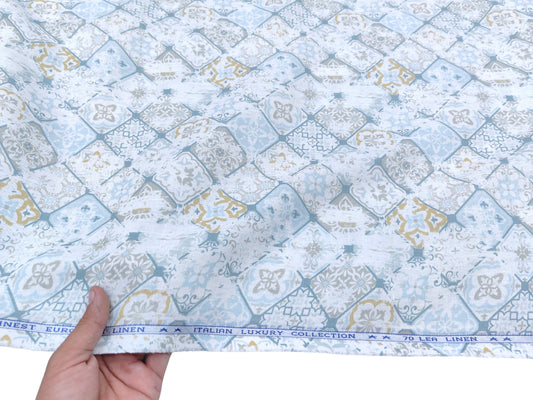 Italian Luxury Collection 100% Pure Linen 70 Lea Shirting Fabric (Multicolour, Printed)