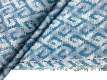 Italian Luxury Collection 100% Pure Linen 70 Lea Shirting Fabric (Blue Printed)