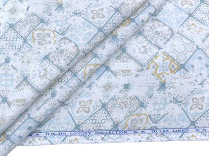 Italian Luxury Collection 100% Pure Linen 70 Lea Shirting Fabric (Multicolour, Printed)