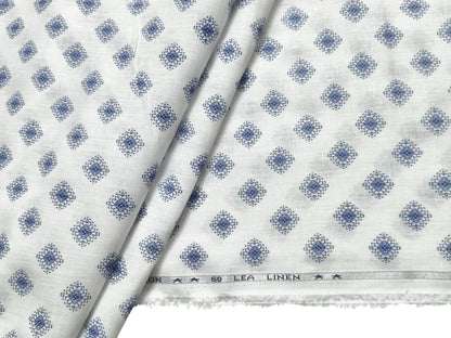 Italian Luxury Collection 100% Pure Linen 60 Lea Shirting Fabric (White & Blue, Printed)
