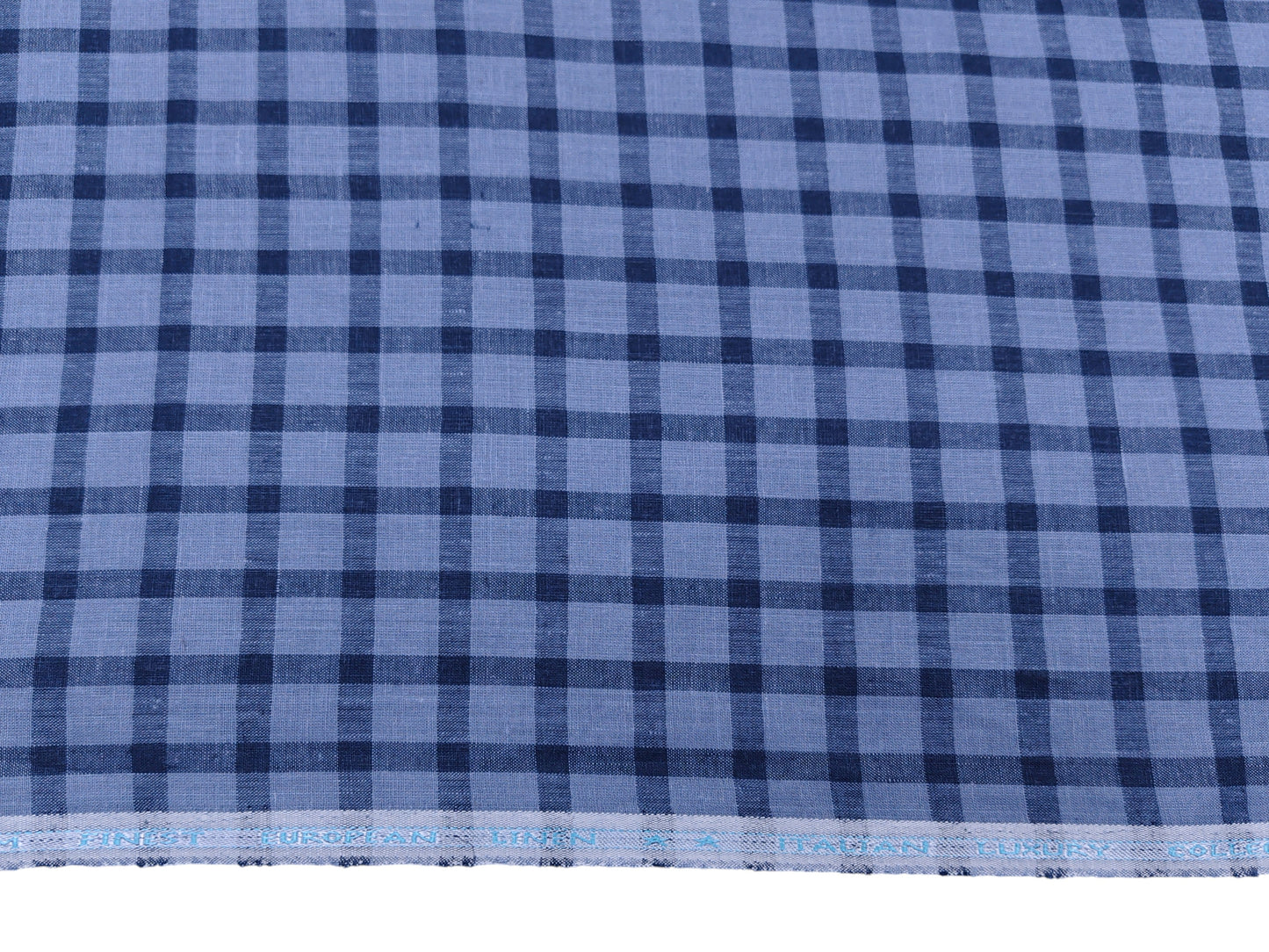 Italian Luxury Collection 100% Pure Linen 70 Lea Shirting Fabric (Blue, Checks)