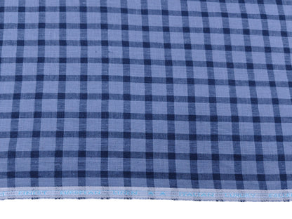 Italian Luxury Collection 100% Pure Linen 70 Lea Shirting Fabric (Blue, Checks)