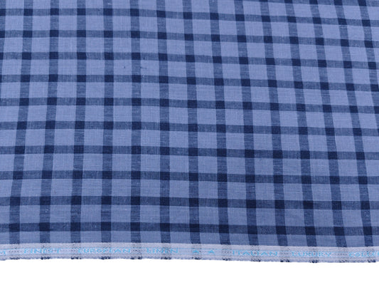Italian Luxury Collection 100% Pure Linen 70 Lea Shirting Fabric (Blue, Checks)