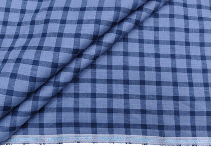 Italian Luxury Collection 100% Pure Linen 70 Lea Shirting Fabric (Blue, Checks)