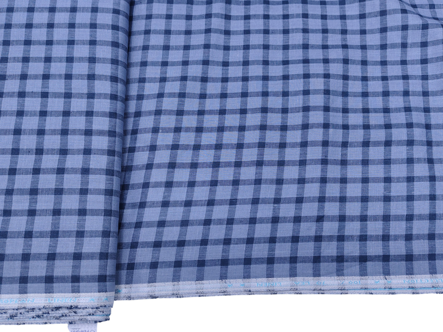 Italian Luxury Collection 100% Pure Linen 70 Lea Shirting Fabric (Blue, Checks)