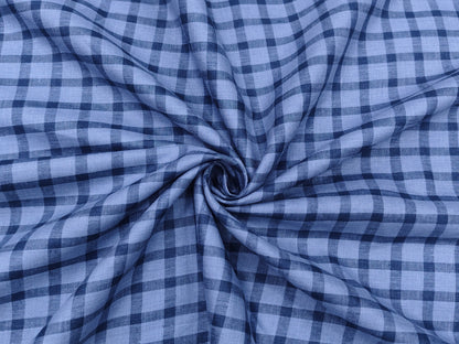 Italian Luxury Collection 100% Pure Linen 70 Lea Shirting Fabric (Blue, Checks)