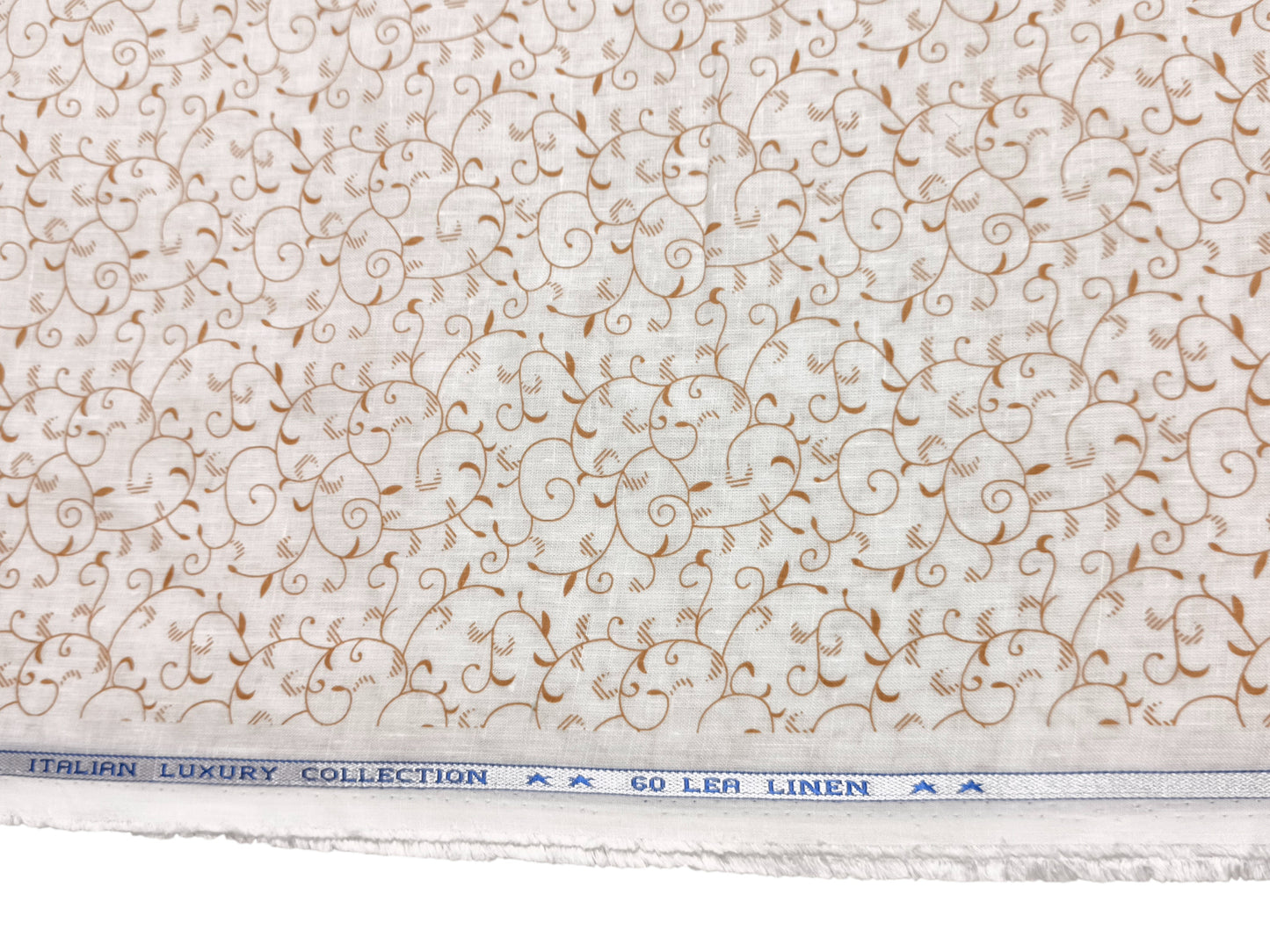 Italian Luxury Collection 100% Pure Linen 60 Lea Shirting Fabric (White, Printed)