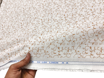 Italian Luxury Collection 100% Pure Linen 60 Lea Shirting Fabric (White, Printed)