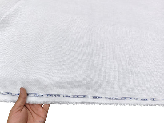 Italian Luxury Collection 100% Pure Linen 70 Lea Shirting Fabric (White Dobby Design)