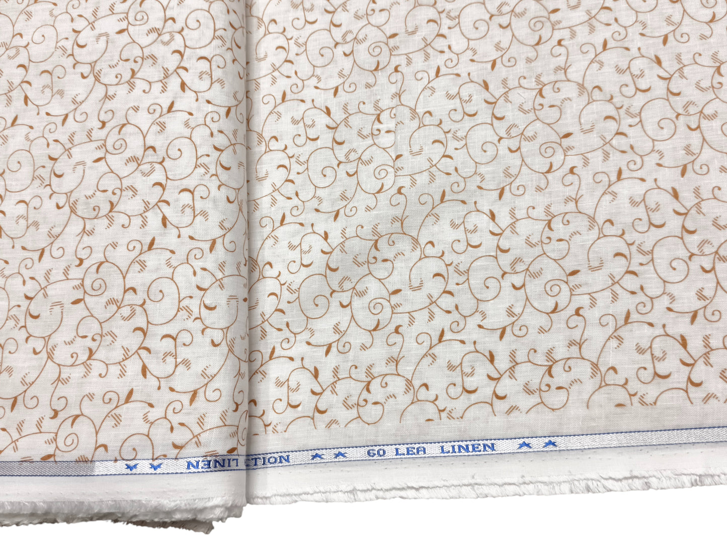 Italian Luxury Collection 100% Pure Linen 60 Lea Shirting Fabric (White, Printed)