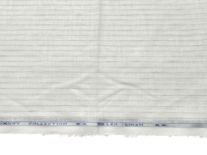 Italian Luxury Collection 100% Pure Linen 70 Lea Shirting Fabric (White & Brown, Stripes)