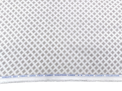 Italian Luxury Collection 100% Pure Linen 60 Lea Shirting Fabric (White & Brown, Printed)