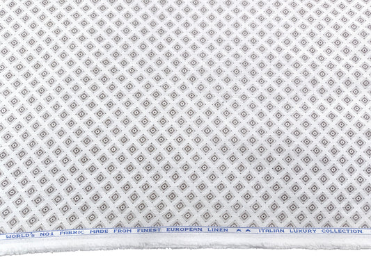 Italian Luxury Collection 100% Pure Linen 60 Lea Shirting Fabric (White & Brown, Printed)